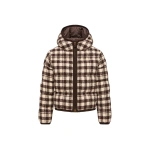 Moncler Abstraction Hooded Wool Blend Short Down Jacket in Brown & White | Women's Puffer Jackets | Coveti