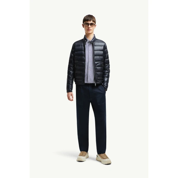 Moncler Acorus Short Down Jacket in Night Blue, view 2 | Men's Jackets | Coveti