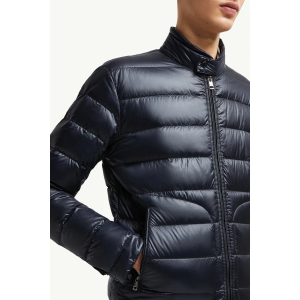 Moncler Acorus Short Down Jacket in Night Blue, view 6 | Men's Jackets | Coveti