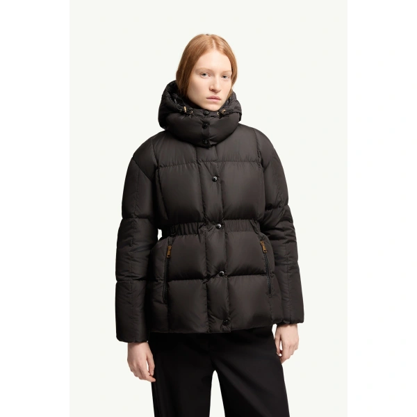 Moncler Agneux Hooded Short Down Jacket in Black, view 4 | Women's Puffer Jackets | Coveti
