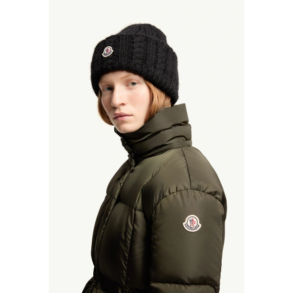 Moncler Agneux Hooded Short Down Jacket in Dark Green, view 3 | Women's Puffer Jackets | Coveti