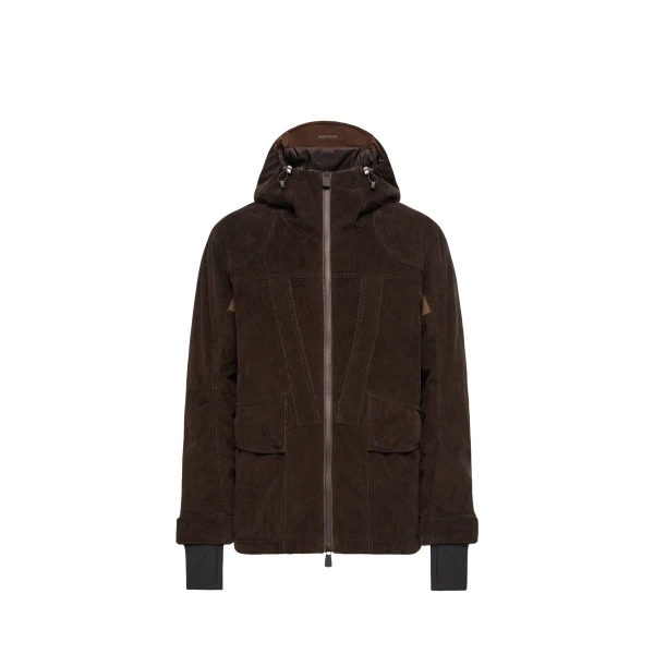 Airolo Corduroy Insulated Hooded Ski Jacket in Dark Brown