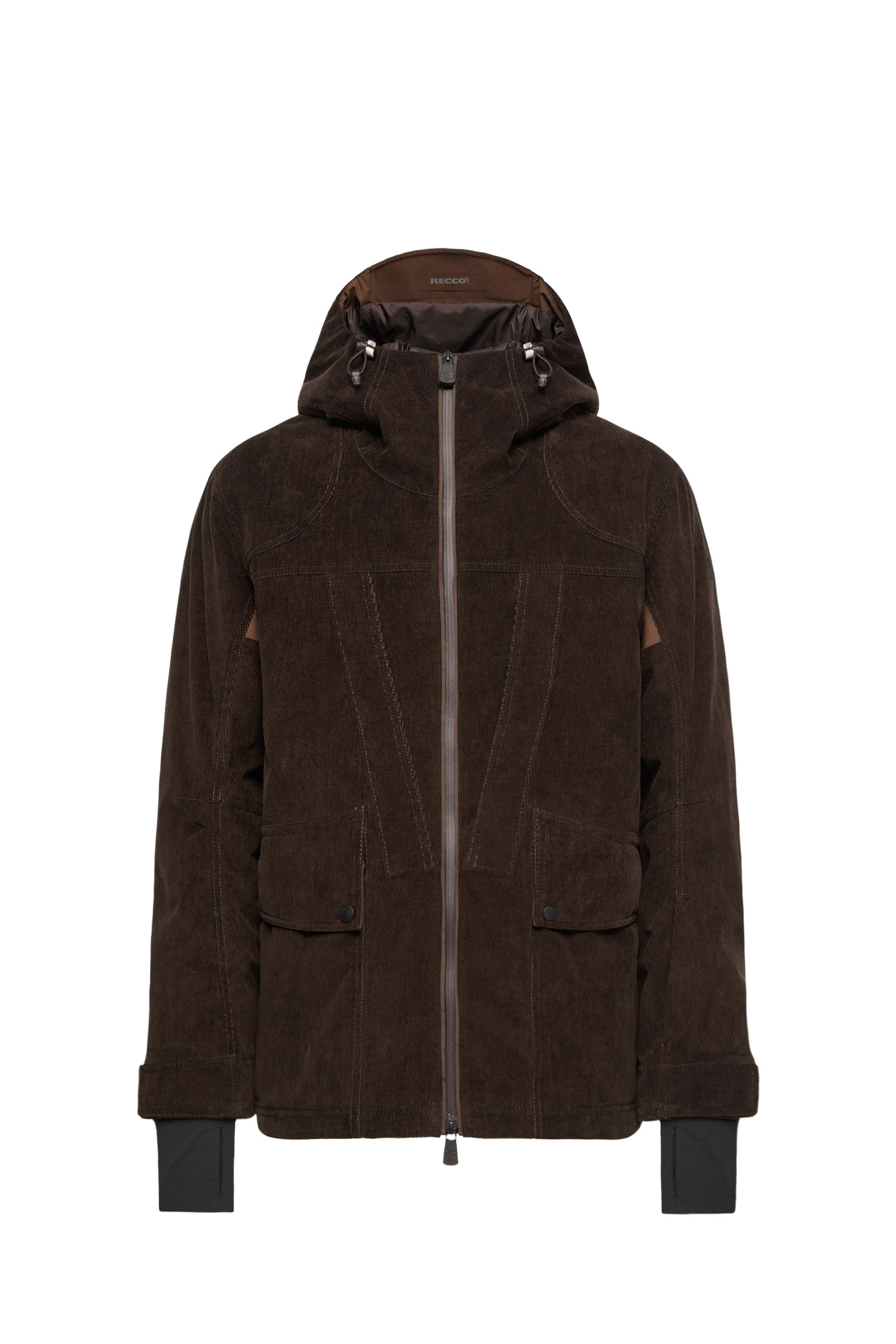 Moncler Airolo Corduroy Insulated Hooded Ski Jacket in Dark Brown Moncler Airolo Corduroy Insulated Hooded Ski Jacket in Dark Brown | Men's Skiwear | Coveti