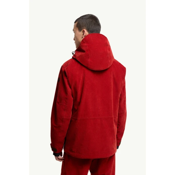Moncler Airolo Corduroy Insulated Hooded Ski Jacket in Dark Red, view 5 | Men's Skiwear | Coveti