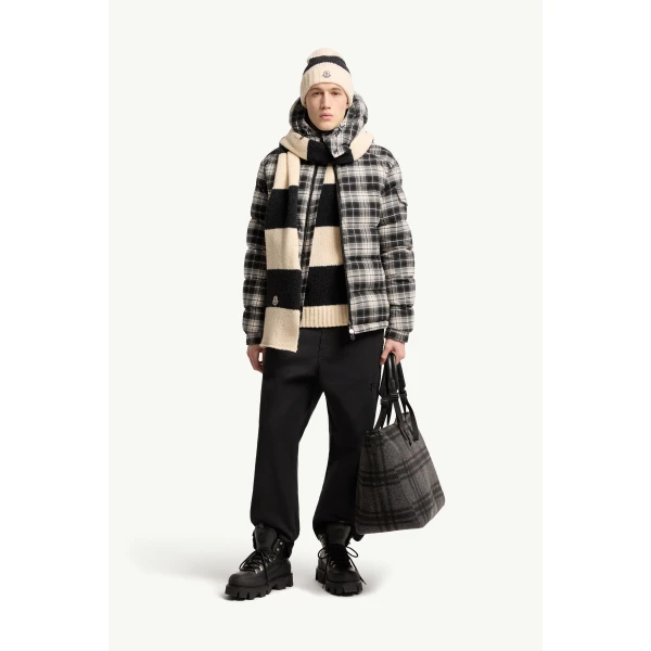 Moncler Airor Hooded Down Jacket in Black & White, view 2 | Men's Jackets | Coveti