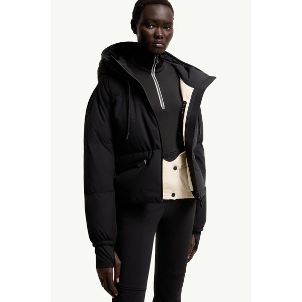 Moncler Allesaz Hooded Insulated Ski Jacket in Black, view 6 | Women's Ski Jackets | Coveti