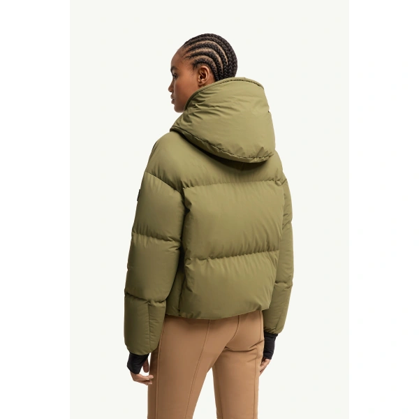 Moncler Allesaz Hooded Insulated Ski Jacket in Olive Green, view 5 | Women's Ski Jackets | Coveti