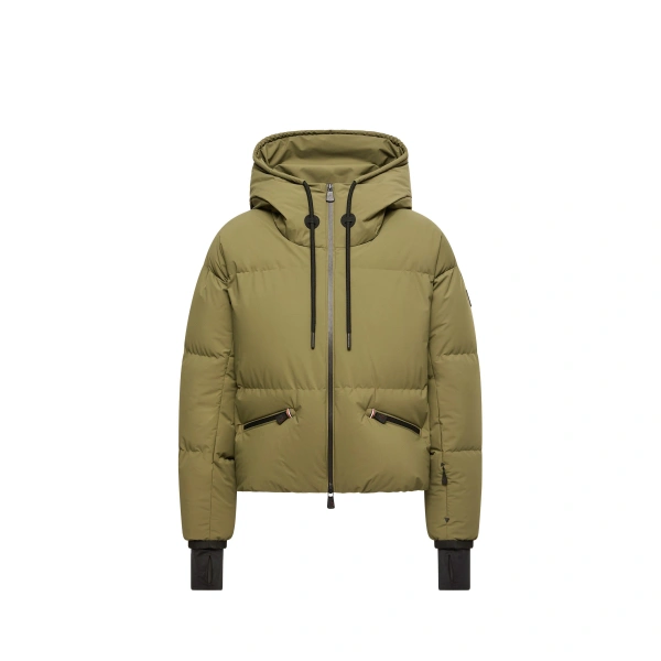 Moncler Allesaz Hooded Insulated Ski Jacket in Olive Green | Women's Ski Jackets | Coveti