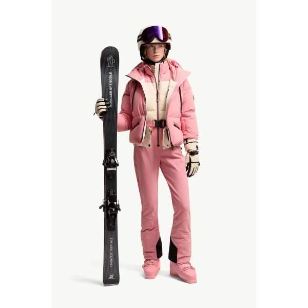 Moncler Allesaz Hooded Insulated Ski Jacket in Pink, view 2 | Women's Ski Jackets | Coveti
