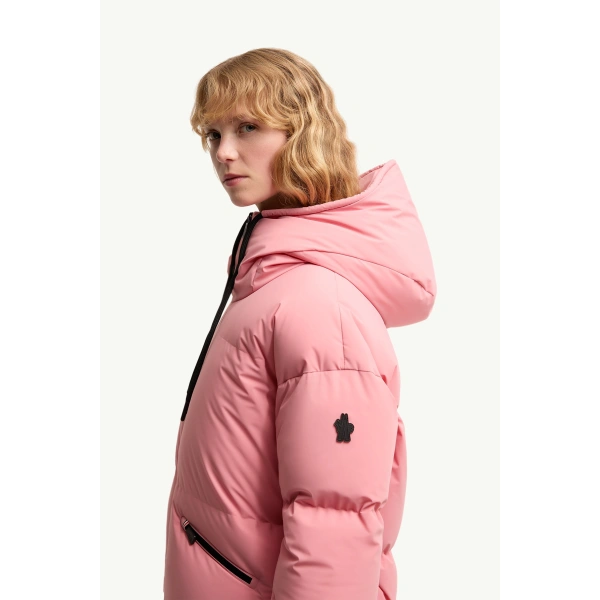 Moncler Allesaz Hooded Insulated Ski Jacket in Pink, view 3 | Women's Ski Jackets | Coveti