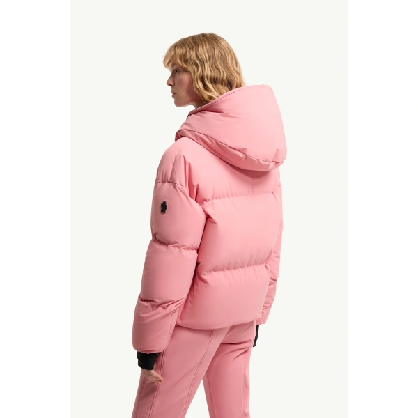 Moncler Allesaz Hooded Insulated Ski Jacket in Pink, view 5 | Women's Ski Jackets | Coveti