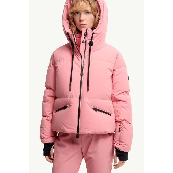 Moncler Allesaz Hooded Insulated Ski Jacket in Pink, view 6 | Women's Ski Jackets | Coveti