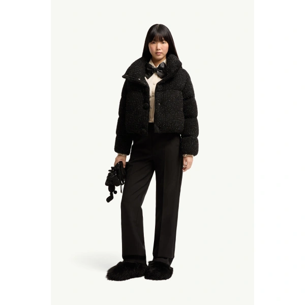 Moncler Almee Teddy Short Down Jacket in Black, view 2 | Women's Puffer Jackets | Coveti
