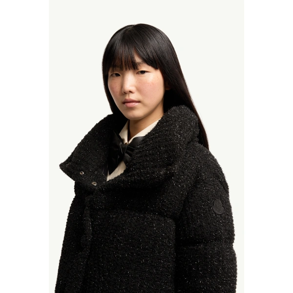Moncler Almee Teddy Short Down Jacket in Black, view 3 | Women's Puffer Jackets | Coveti