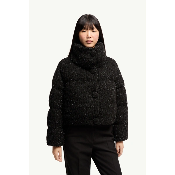 Moncler Almee Teddy Short Down Jacket in Black, view 4 | Women's Puffer Jackets | Coveti