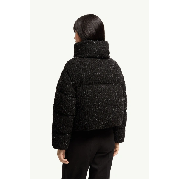 Moncler Almee Teddy Short Down Jacket in Black, view 5 | Women's Puffer Jackets | Coveti