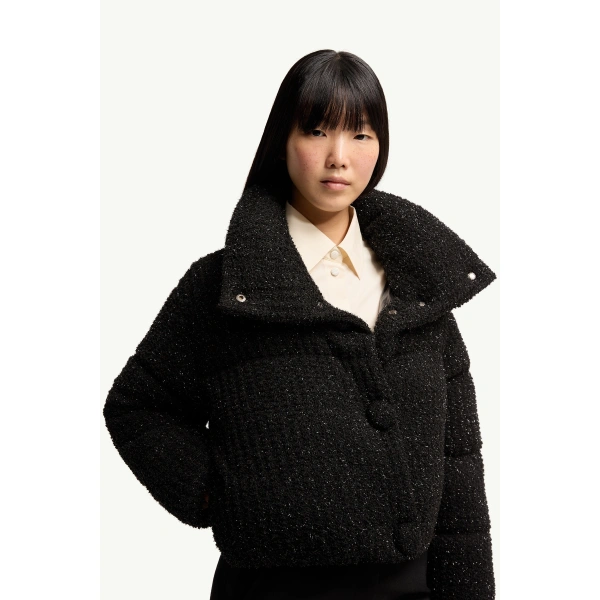 Moncler Almee Teddy Short Down Jacket in Black, view 6 | Women's Puffer Jackets | Coveti