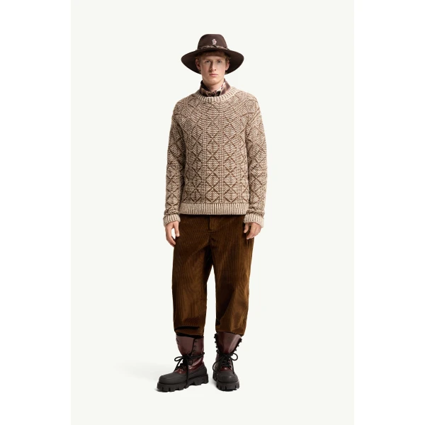 Moncler Alpaca & Wool Blend Argyle Jumper in Beige, view 2 | Men's Knitwear | Coveti