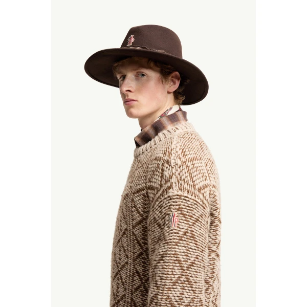 Moncler Alpaca & Wool Blend Argyle Jumper in Beige, view 3 | Men's Knitwear | Coveti