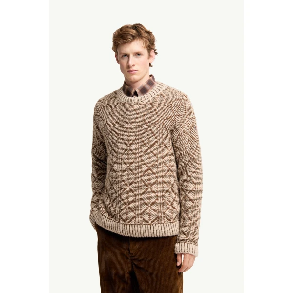 Moncler Alpaca & Wool Blend Argyle Jumper in Beige, view 4 | Men's Knitwear | Coveti