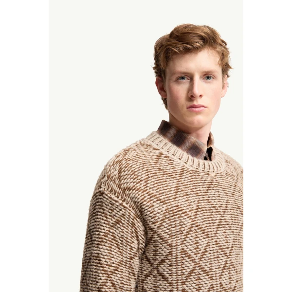 Moncler Alpaca & Wool Blend Argyle Jumper in Beige, view 6 | Men's Knitwear | Coveti