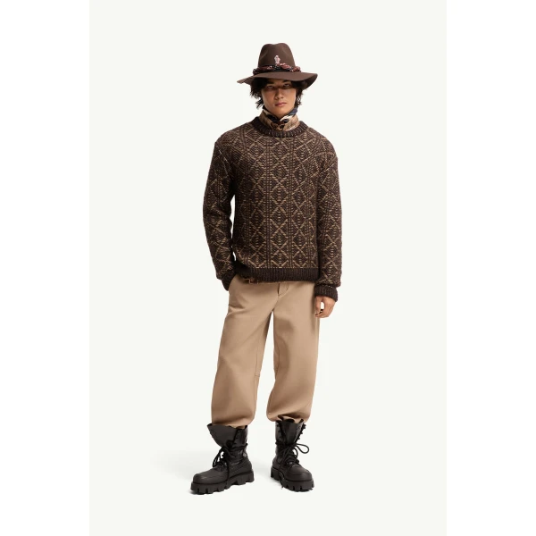 Moncler Alpaca & Wool Blend Argyle Jumper in Brown, view 2 | Men's Knitwear | Coveti