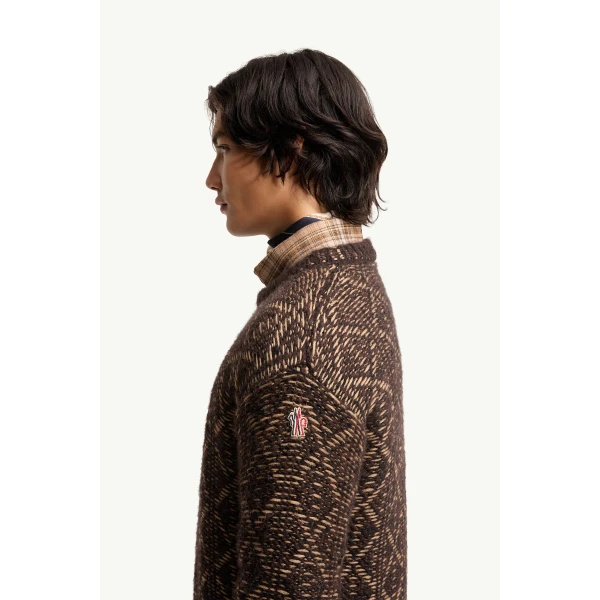 Moncler Alpaca & Wool Blend Argyle Jumper in Brown, view 3 | Men's Knitwear | Coveti