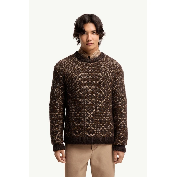Moncler Alpaca & Wool Blend Argyle Jumper in Brown, view 4 | Men's Knitwear | Coveti