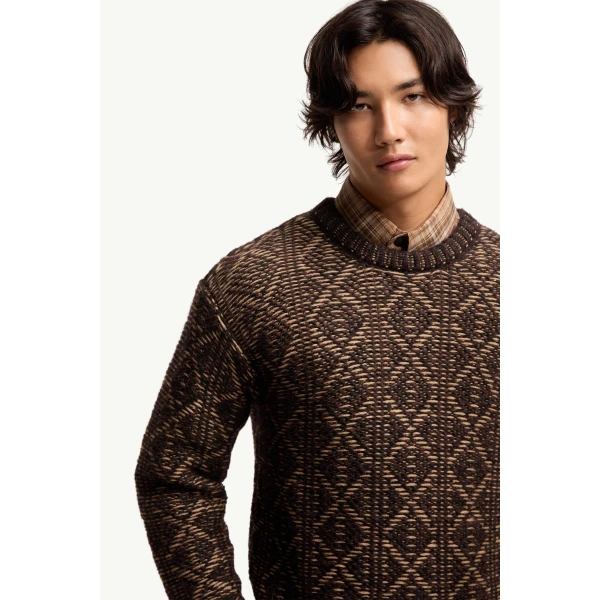 Moncler Alpaca & Wool Blend Argyle Jumper in Brown, view 6 | Men's Knitwear | Coveti