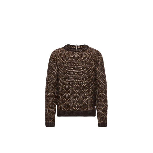 Alpaca & Wool Blend Argyle Jumper in Brown