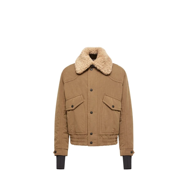 Moncler Alpental Shearling-Trimmed Canvas Down Bomber Jacket in Camel Beige | Men's Jackets | Coveti