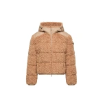 Moncler Alpestre Hooded Teddy Short Down Jacket in Beige | Women's Puffer Jackets | Coveti