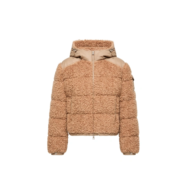 Alpestre Hooded Teddy Short Down Jacket in Beige