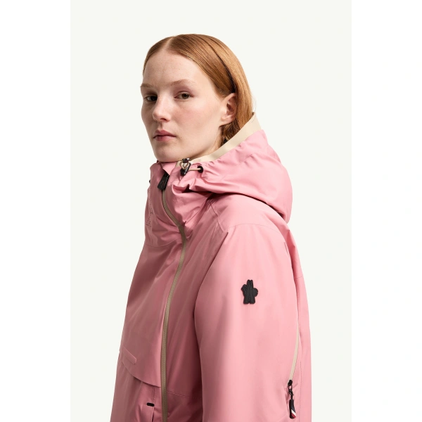 Moncler Ampay GORE-TEX Hooded Padded Ski Jacket in Pink, view 3 | Women's Ski Jackets | Coveti
