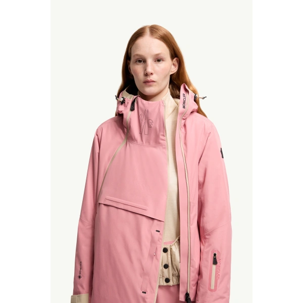 Moncler Ampay GORE-TEX Hooded Padded Ski Jacket in Pink, view 6 | Women's Ski Jackets | Coveti