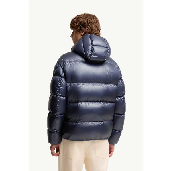 Moncler Anapo Hooded Short Down Jacket in Dusty Blue, view 5 | Men's Jackets | Coveti