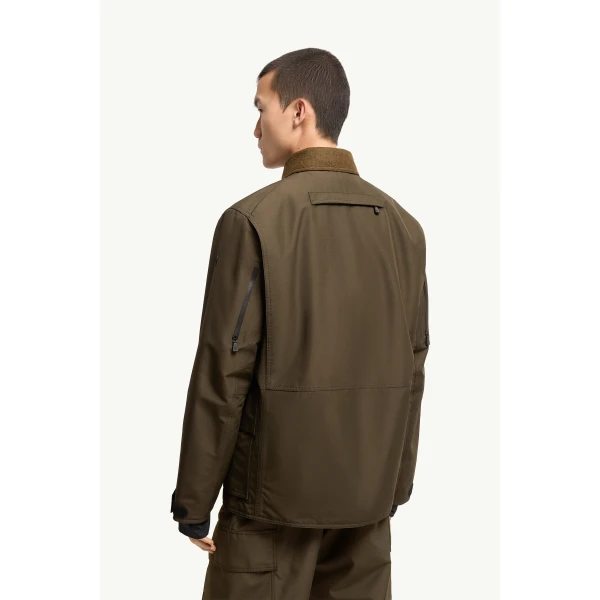 Moncler Andes Hooded Insulated Ski Jacket in Olive Green, view 5 | Men's Skiwear | Coveti