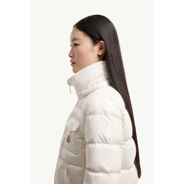 Moncler Andro Hooded Short Down Jacket in White, view 3 | Women's Puffer Jackets | Coveti