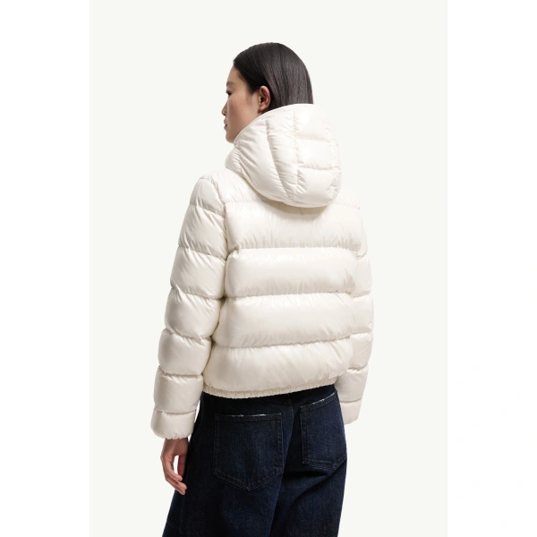 Moncler Andro Hooded Short Down Jacket in White, view 5 | Women's Puffer Jackets | Coveti