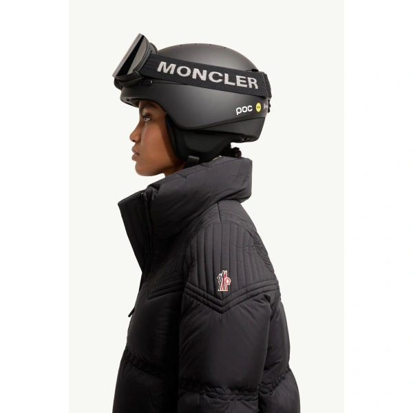 Moncler Anglins Leaf Embroidered Insulated Ski Jacket in Black, view 3 | Women's Ski Jackets | Coveti