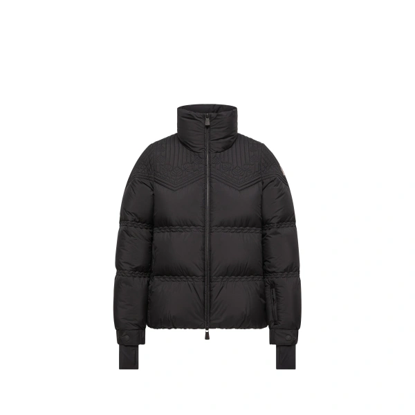 Moncler Anglins Leaf Embroidered Insulated Ski Jacket in Black | Women's Ski Jackets | Coveti