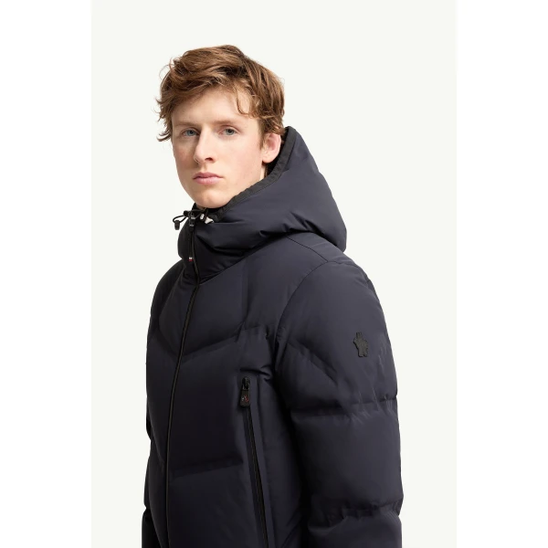 Moncler Angren Hooded Insulated Ski Jacket in Navy Blue, view 3 | Men's Skiwear | Coveti
