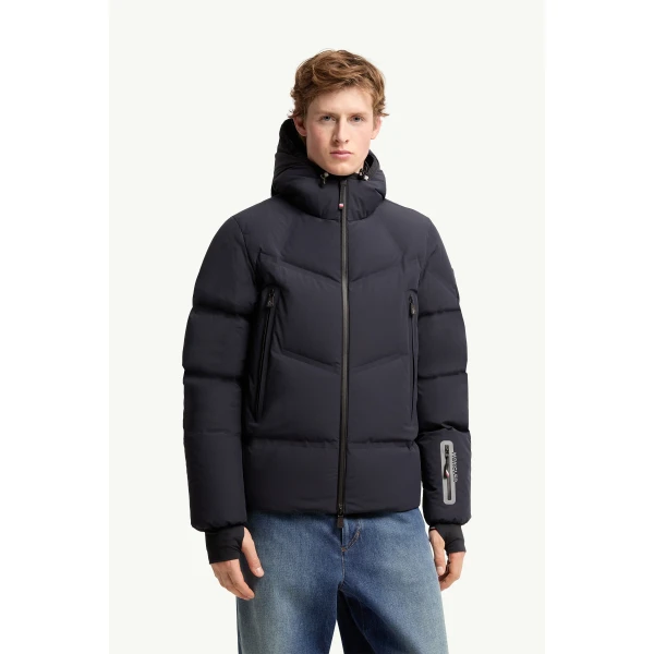 Moncler Angren Hooded Insulated Ski Jacket in Navy Blue, view 4 | Men's Skiwear | Coveti