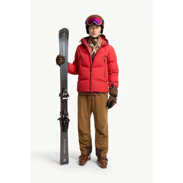 Moncler Angren Hooded Insulated Ski Jacket in Red, view 2 | Men's Skiwear | Coveti