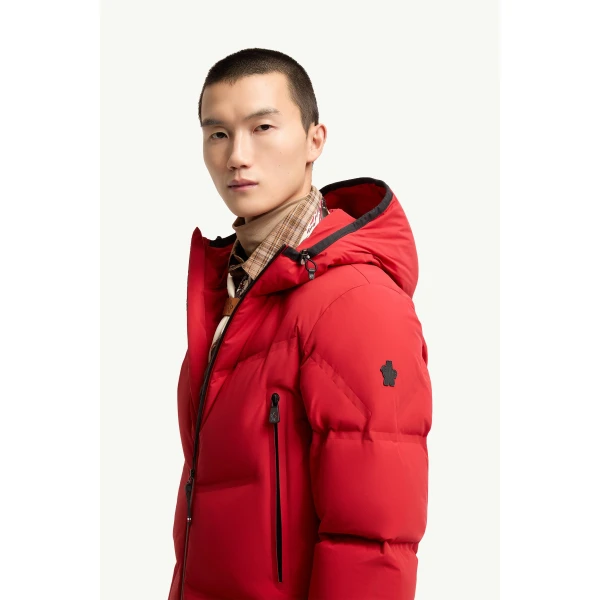 Moncler Angren Hooded Insulated Ski Jacket in Red, view 3 | Men's Skiwear | Coveti