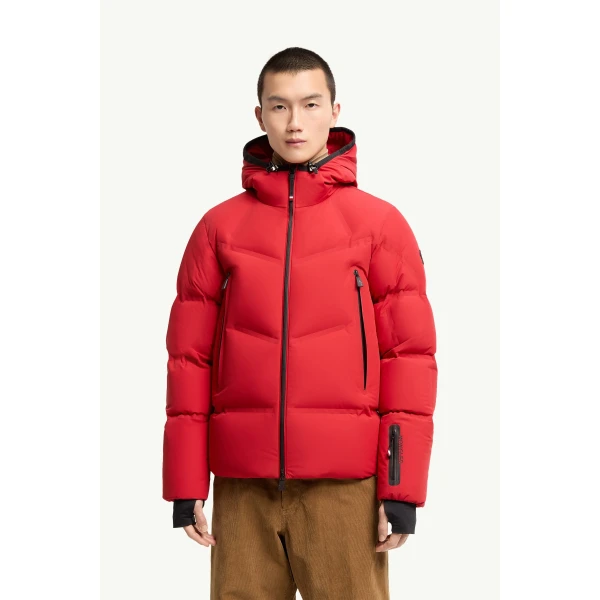 Moncler Angren Hooded Insulated Ski Jacket in Red, view 4 | Men's Skiwear | Coveti