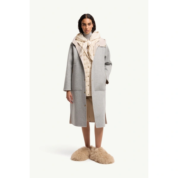 Moncler Anthrene 3-in-1 Wool & Cashmere Blend Hooded Down Jacket in Gray, view 2 | Women's Puffer and Down Coats | Coveti