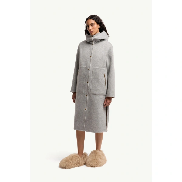 Moncler Anthrene 3-in-1 Wool & Cashmere Blend Hooded Down Jacket in Gray, view 4 | Women's Puffer and Down Coats | Coveti