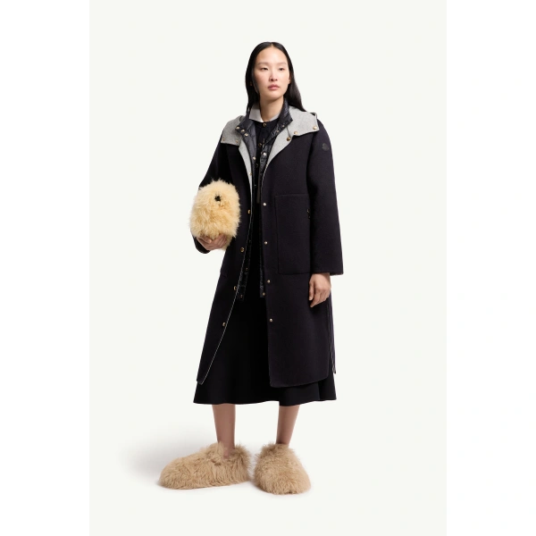 Moncler Anthrene 3-in-1 Wool & Cashmere Blend Hooded Down Jacket in Navy Blue, view 2 | Women's Puffer and Down Coats | Coveti