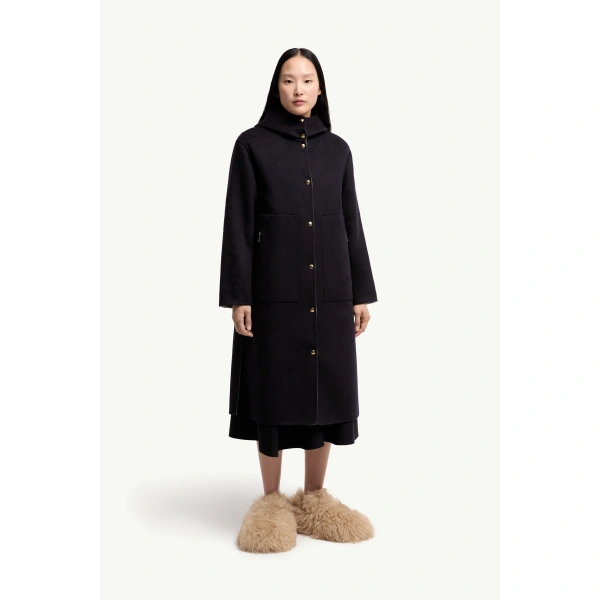 Moncler Anthrene 3-in-1 Wool & Cashmere Blend Hooded Down Jacket in Navy Blue, view 4 | Women's Puffer and Down Coats | Coveti